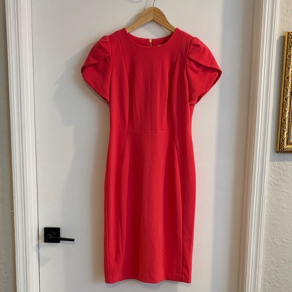 Calvin Klein Dresses & Skirts - Calvin Klein Reddish Pinkish Midi Dress with Puff Sleeves